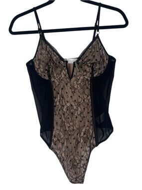 ASTR The Label Black & Nude Lace Corset Bodysuit Medium Semi Sheer Whimsigoth
